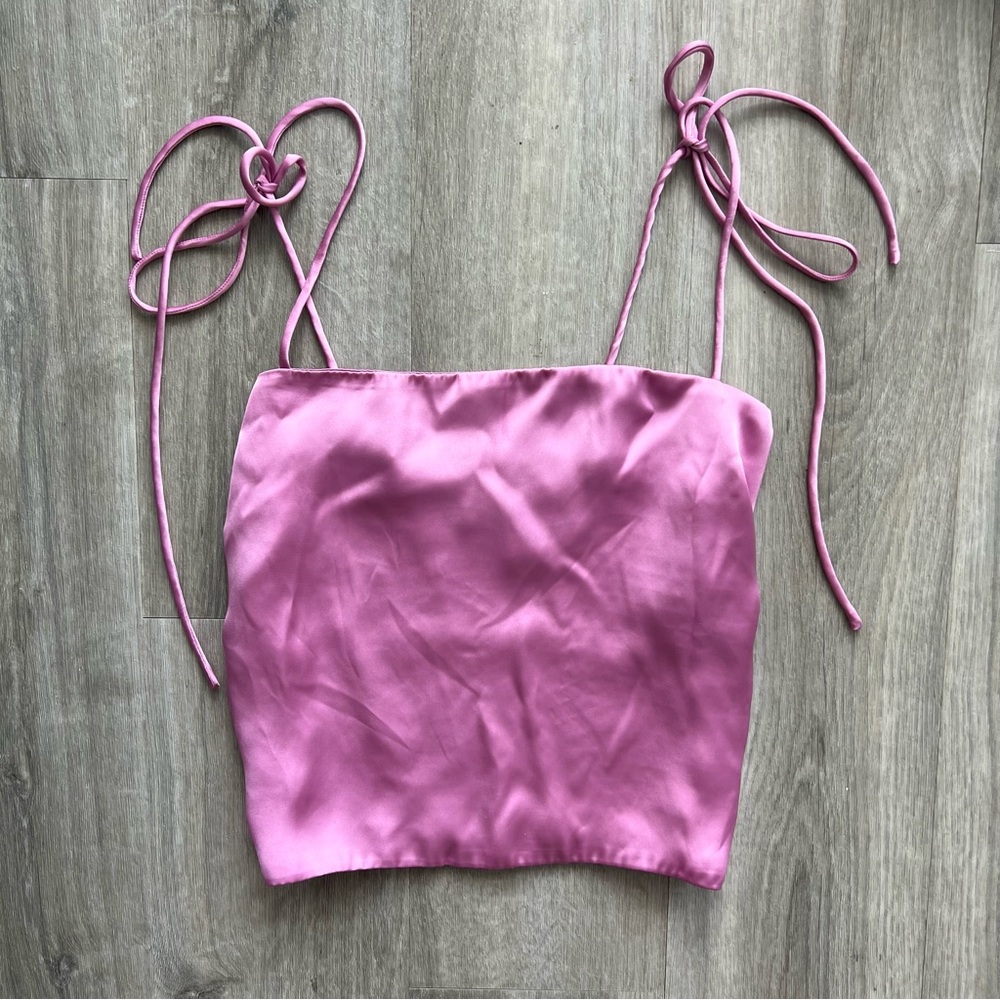 Urban Outfitters Pink Satin Crop Tie Shoulder Tank